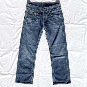 True Religion Straight Natural Big T Jeans Mens 31 Distressed Acid Washed